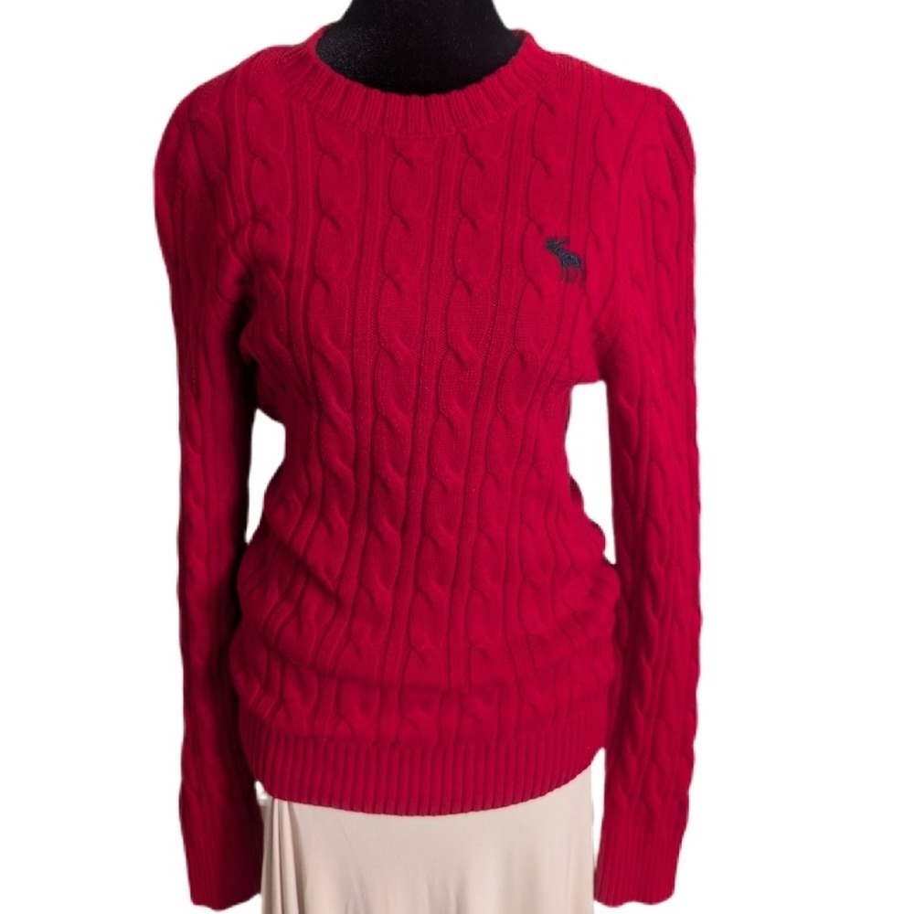 Abercrombie & Fitch Vintage Y2K Dark Academia Crimson Red Cable Knit Sweatshirt